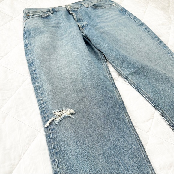 NWT AGOLDE '90s Pinch Waist Ripped Straight Leg Organic Cotton Jeans Abstract 32 - Picture 9 of 10